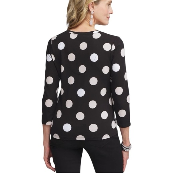 Chico’s The Perfect Tee 3/4 Sleeve Polka Dot Black Top Size 1X - Picture 2 of 11